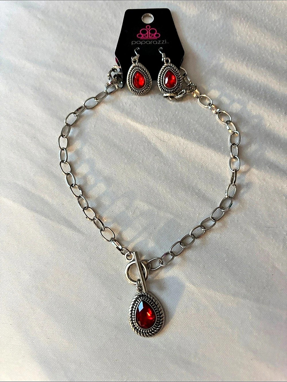 Paparrazi Red Teardrop Pendant Jewelry Set